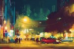 night scene of cityscape with illumination,illustration art